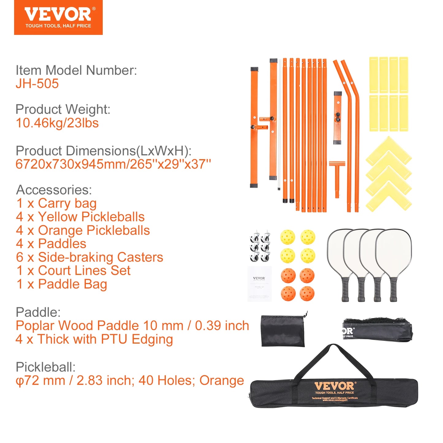 VEVOR Portable Pickleball Net System Outdoor Full Court