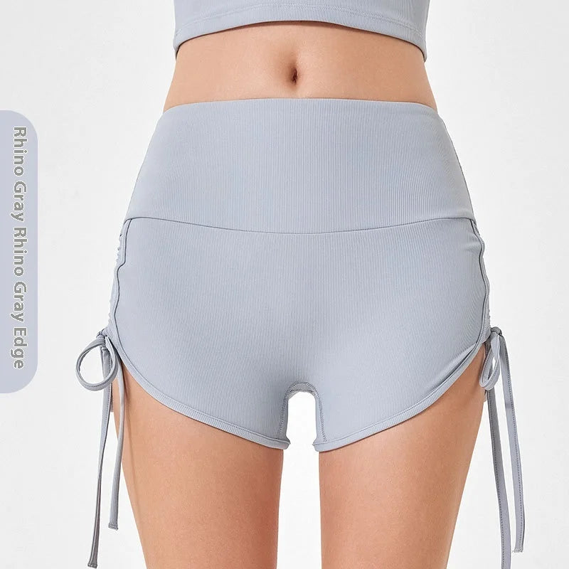 Women Thin Drawstring Yoga Shorts High Elastic Fitness Running