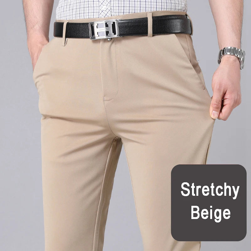 ENWEIGE Men Stretch Solid Black Smart Casual Trousers