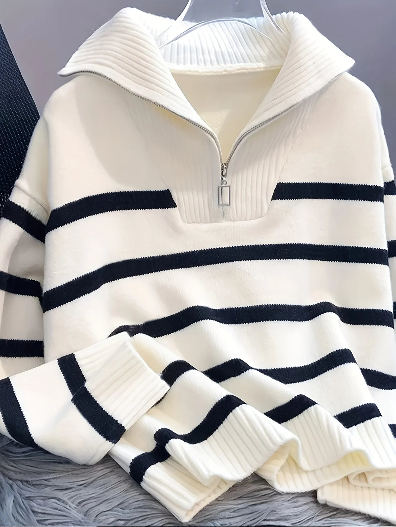 CakuloCN Winter Women Sweater Thickened Striped Pullover