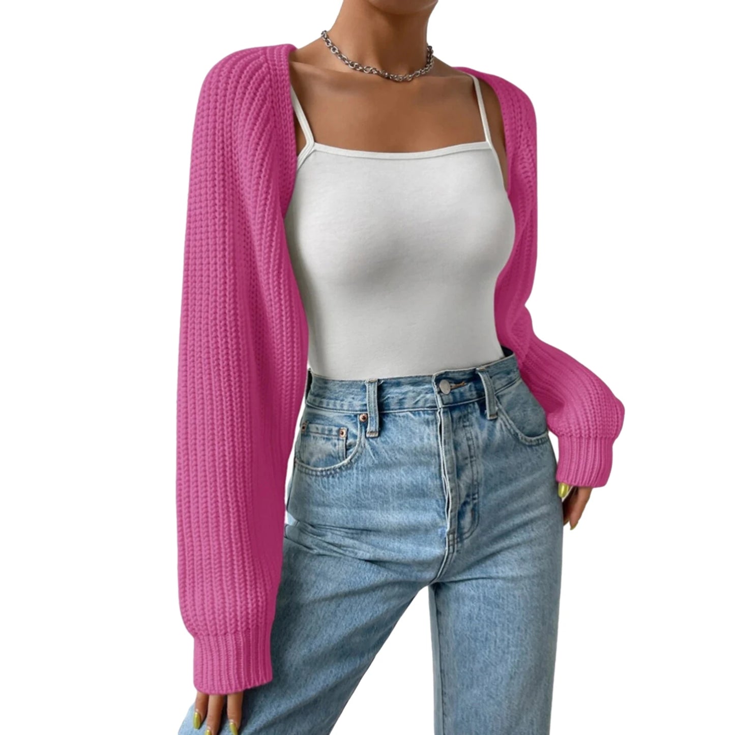 Hirigin Women Open Front Cropped Cardigan Shrug Knit Top