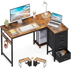 Color L Shaped Desk With 4 Drawers CPU Stand Hook Mount