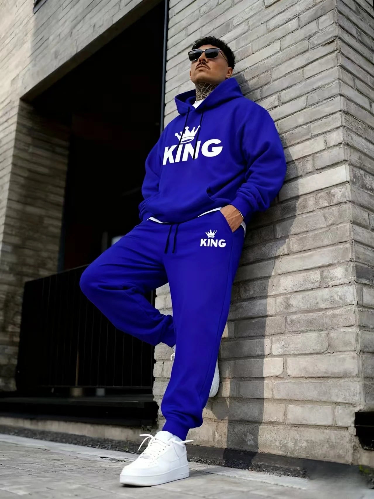 Guangdong Men Printed Autumn Winter Sweatshirt Sweatpants Set