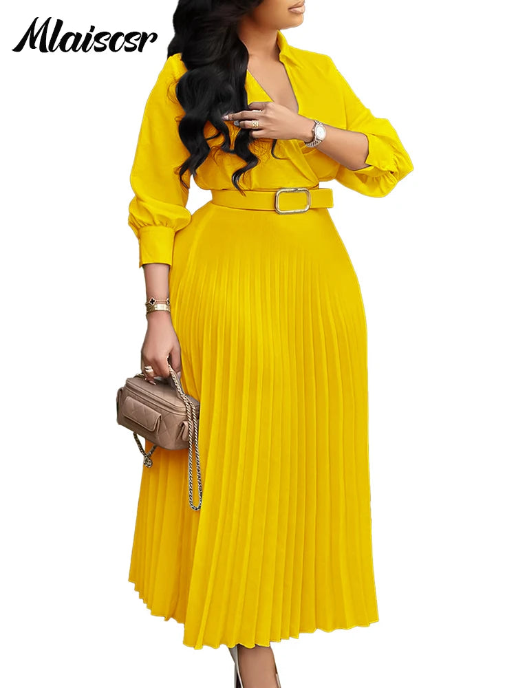 Mlaiscsr V Neck Long Sleeve A Line Pleated Dress Women