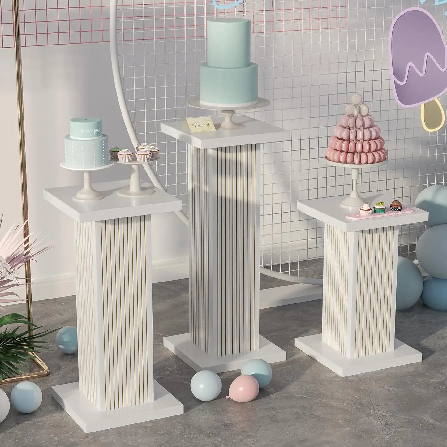 XMSJH Square Pedestal Stands Wood Party Decor 3Pcs