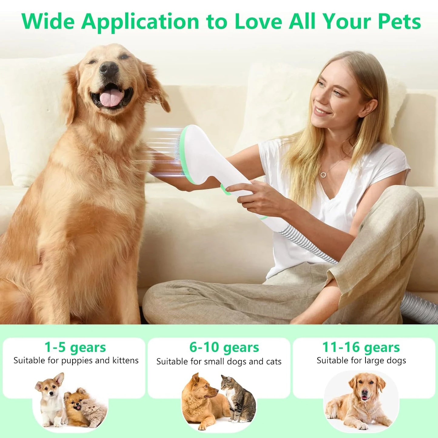 DishyKooker Pet Grooming Kit With Quiet Vacuum And 5 Tools