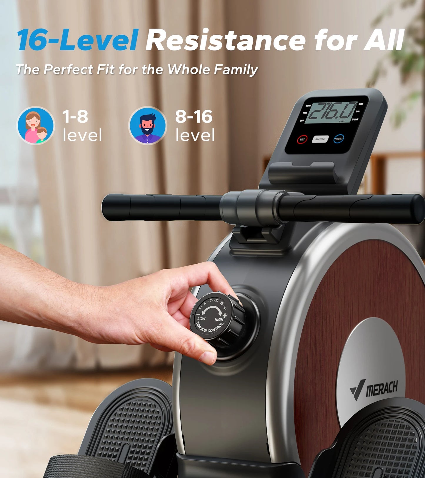 MERACH Magnetic Rowing Machine With 16 Levels Resistance