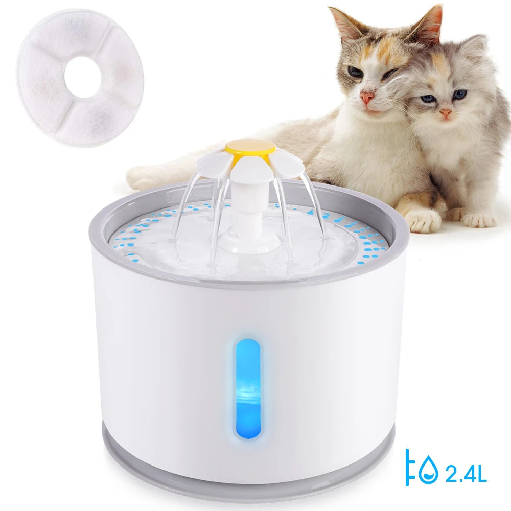 Automatic Cat Water Fountain With LED Lighting USB Feeder