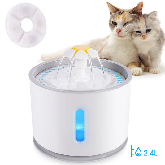 Automatic Cat Water Fountain With LED Lighting USB Feeder