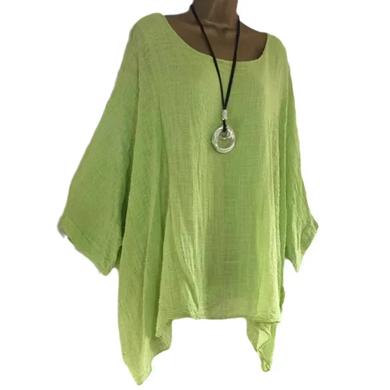 Women Cotton Linen Batwing Long Sleeve T Shirt O Neck