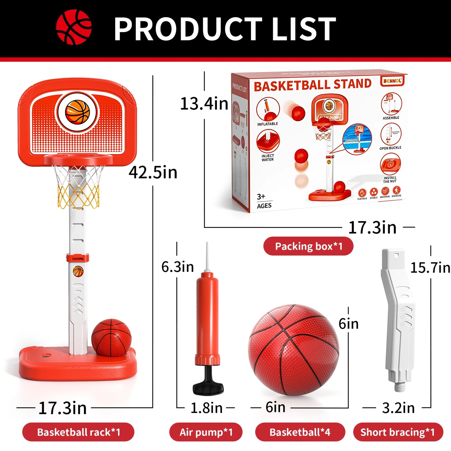 Indoor Outdoor Basketball Hoop Kids 3 To 12 With 4 Balls