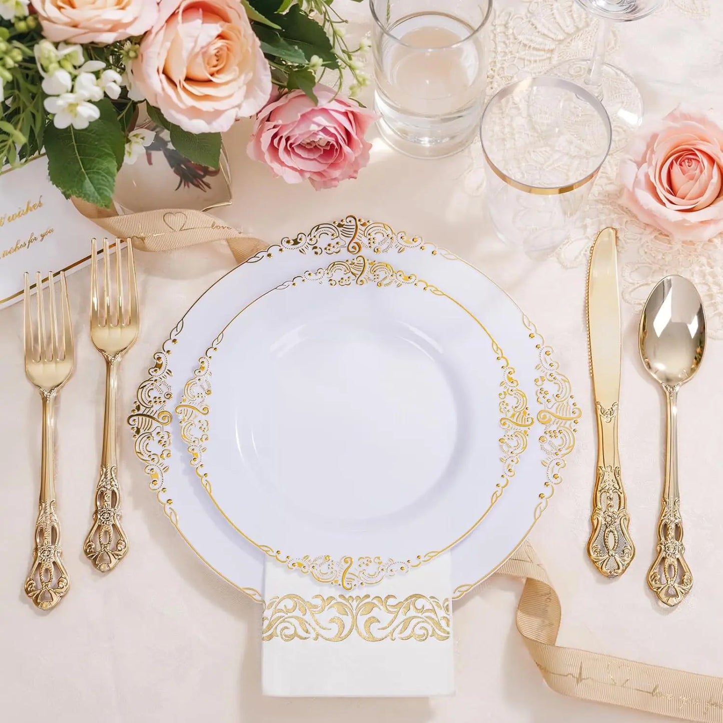 XMSJ Disposable Dinnerware Set 700Pcs for Wedding Reception
