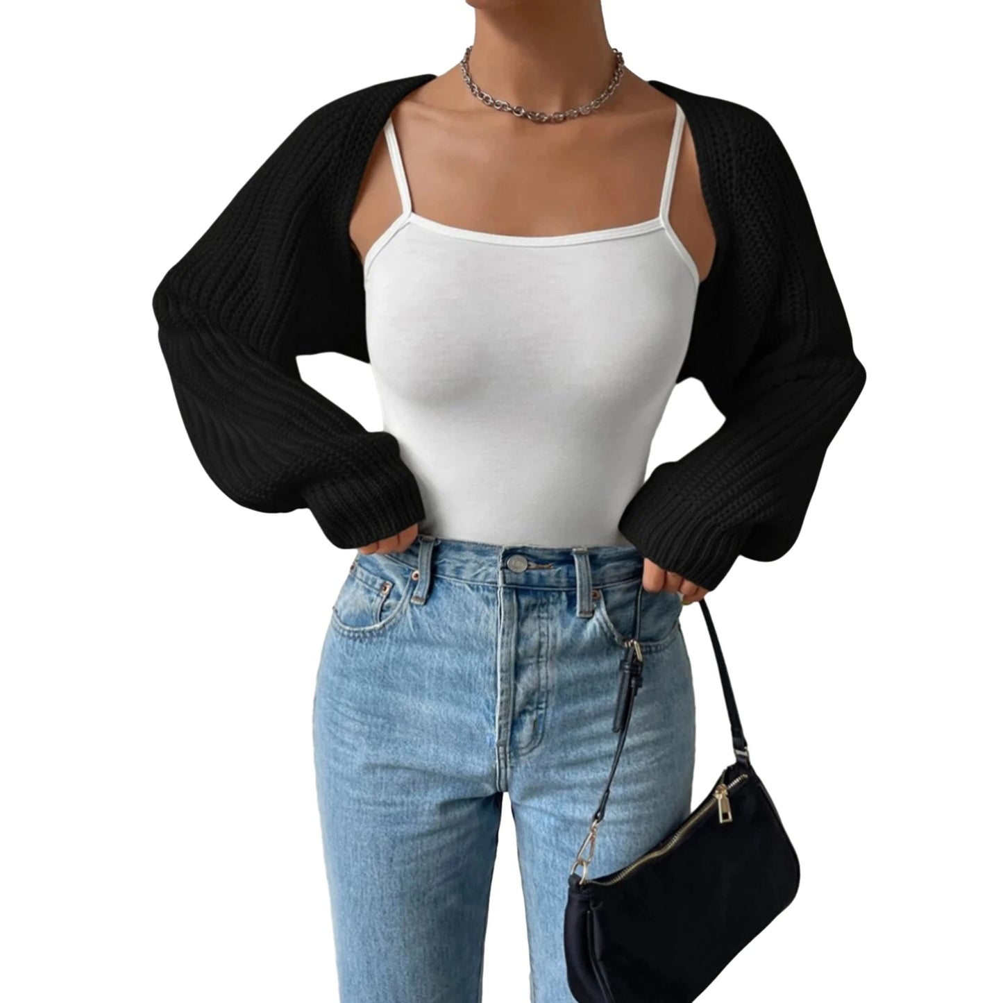 Hirigin Women Open Front Cropped Cardigan Shrug Knit Top