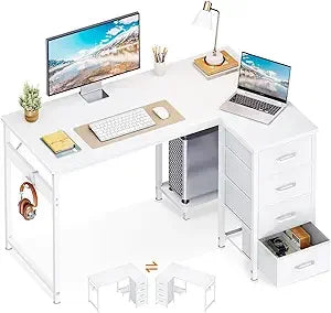 Color L Shaped Desk With 4 Drawers CPU Stand Hook Mount