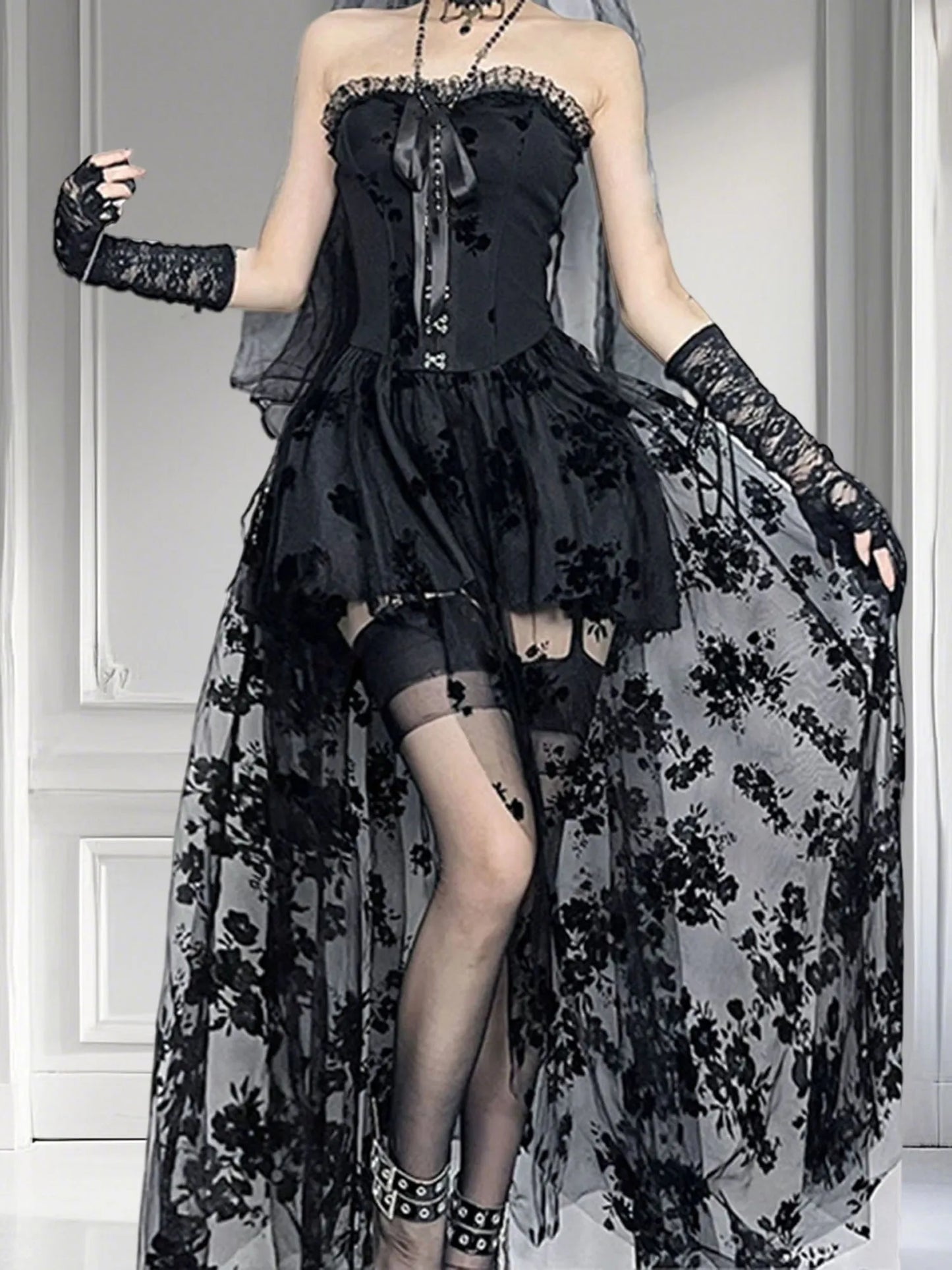 XBTCLXEBCOCN Velvet Lace Off Shoulder Maxi Dress For Women