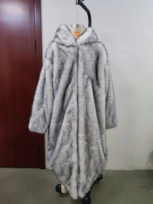FHILLINUOCN LED Faux Fur Coat For Men Hooded Stage Costume