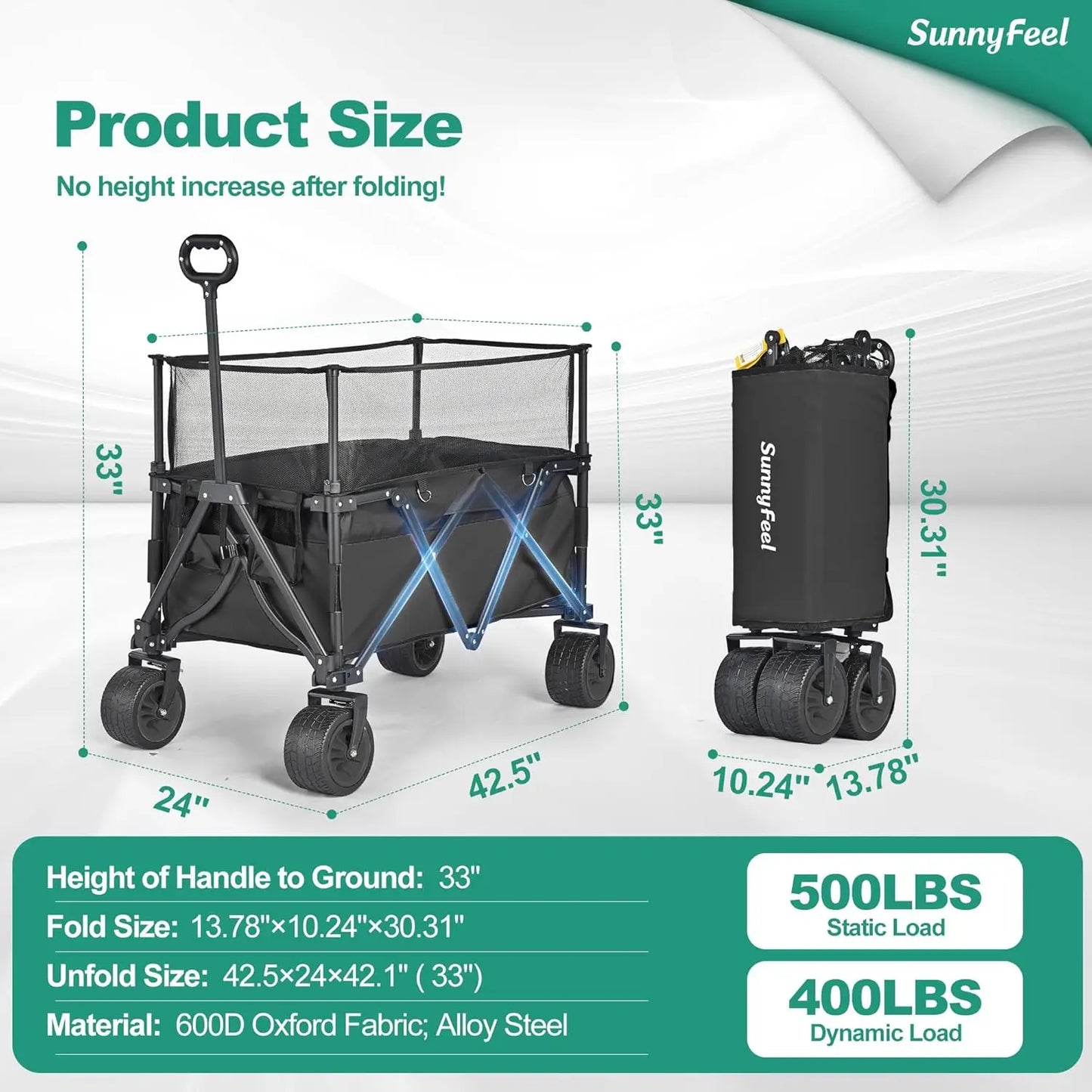 Heavy Duty Collapsible Outdoor Utility Wagon 500LB Capacity