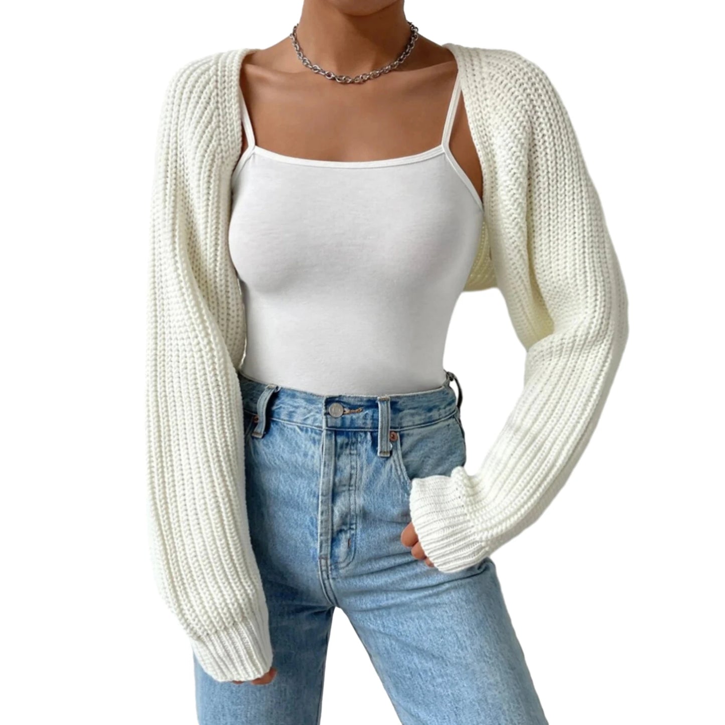 Hirigin Women Open Front Cropped Cardigan Shrug Knit Top