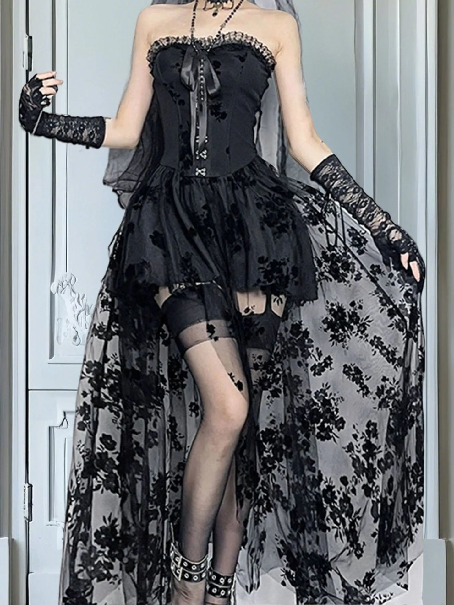 XBTCLXEBCOCN Velvet Lace Off Shoulder Maxi Dress For Women