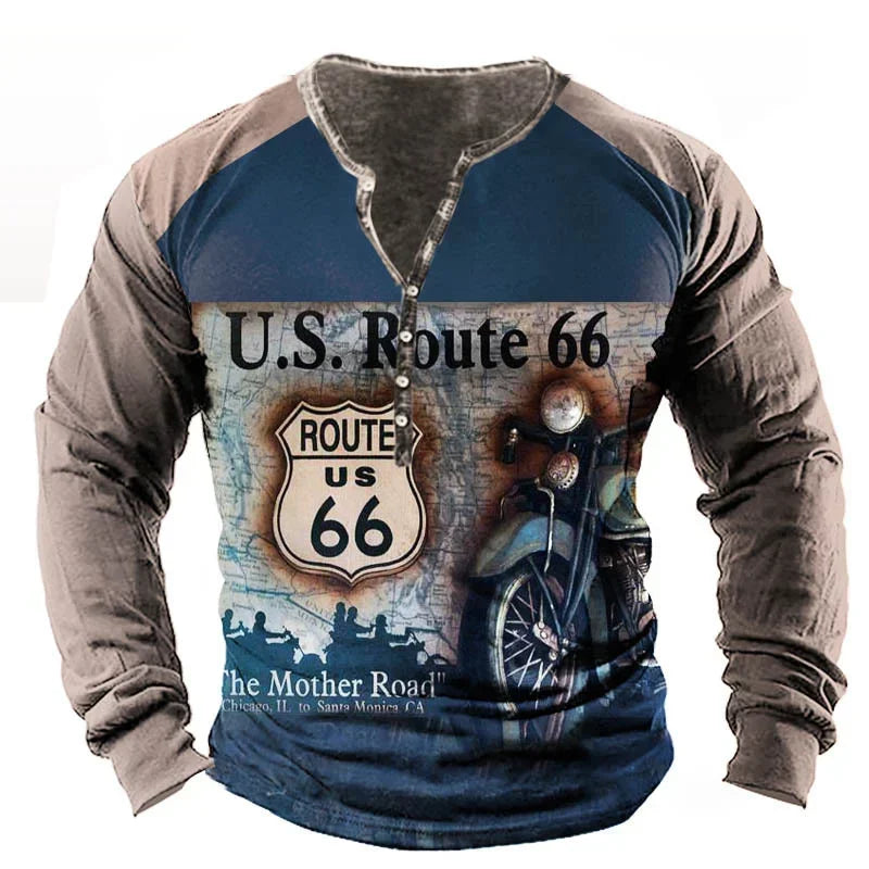 Vintage CN Sichuan Jiangxi Route 66 Graphic Long Sleeve Tee