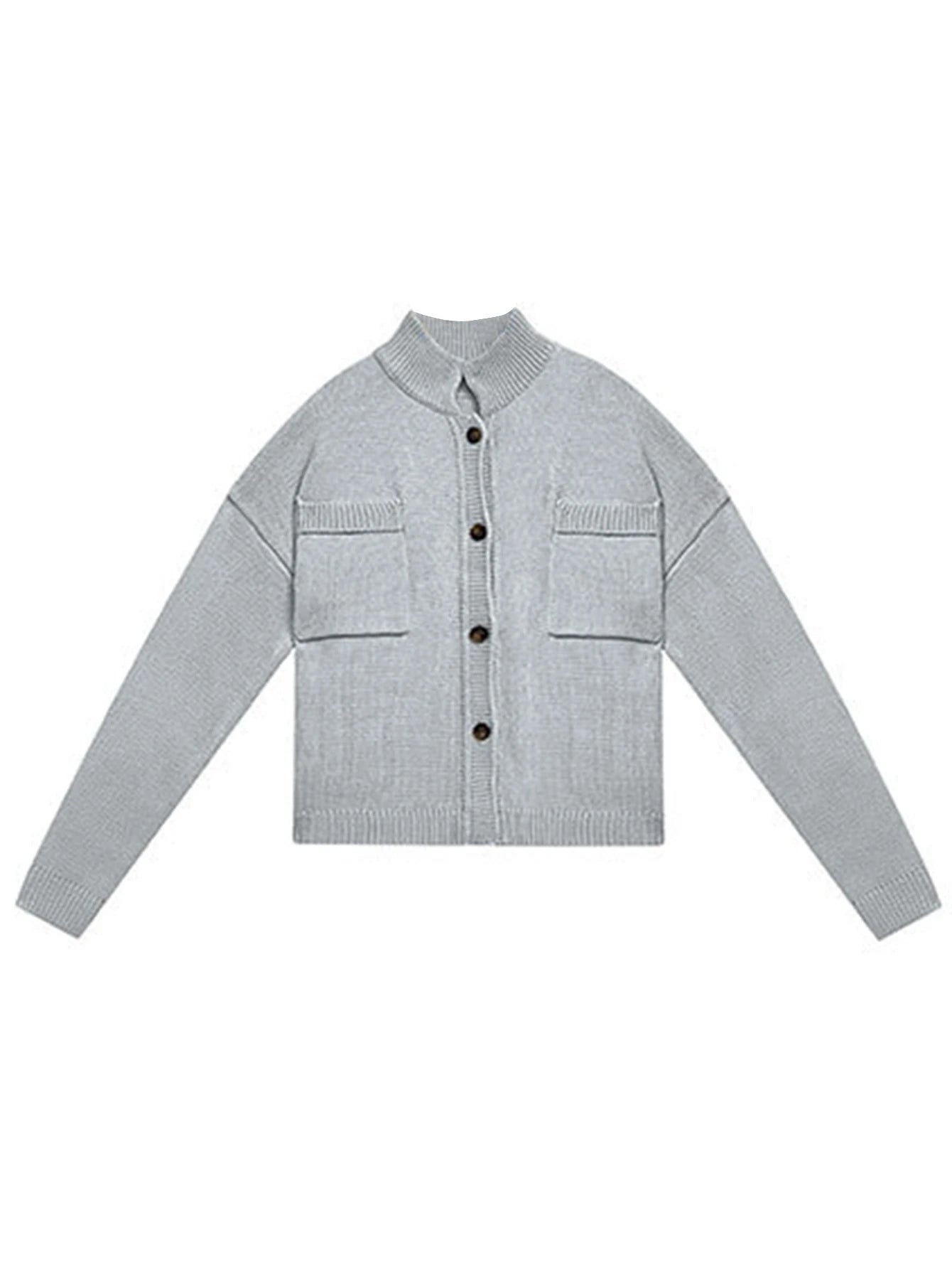 Women Knit Cardigan Long Sleeve Button Up With Pockets