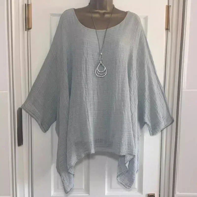 Women Cotton Linen Batwing Long Sleeve T Shirt O Neck