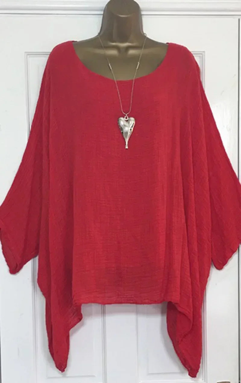 Women Cotton Linen Batwing Long Sleeve T Shirt O Neck