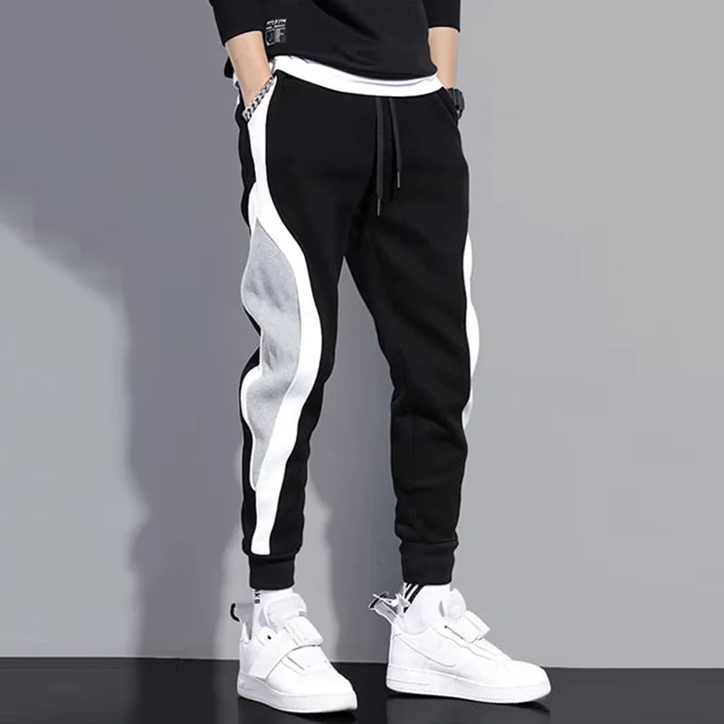 Mens Patchwork Wide Leg Loose Casual Pants Breathable