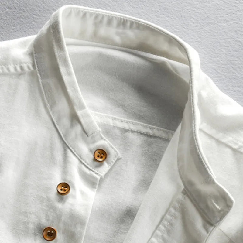 Leviortin Mens Linen Cotton Shirt Harajuku Stand Collar