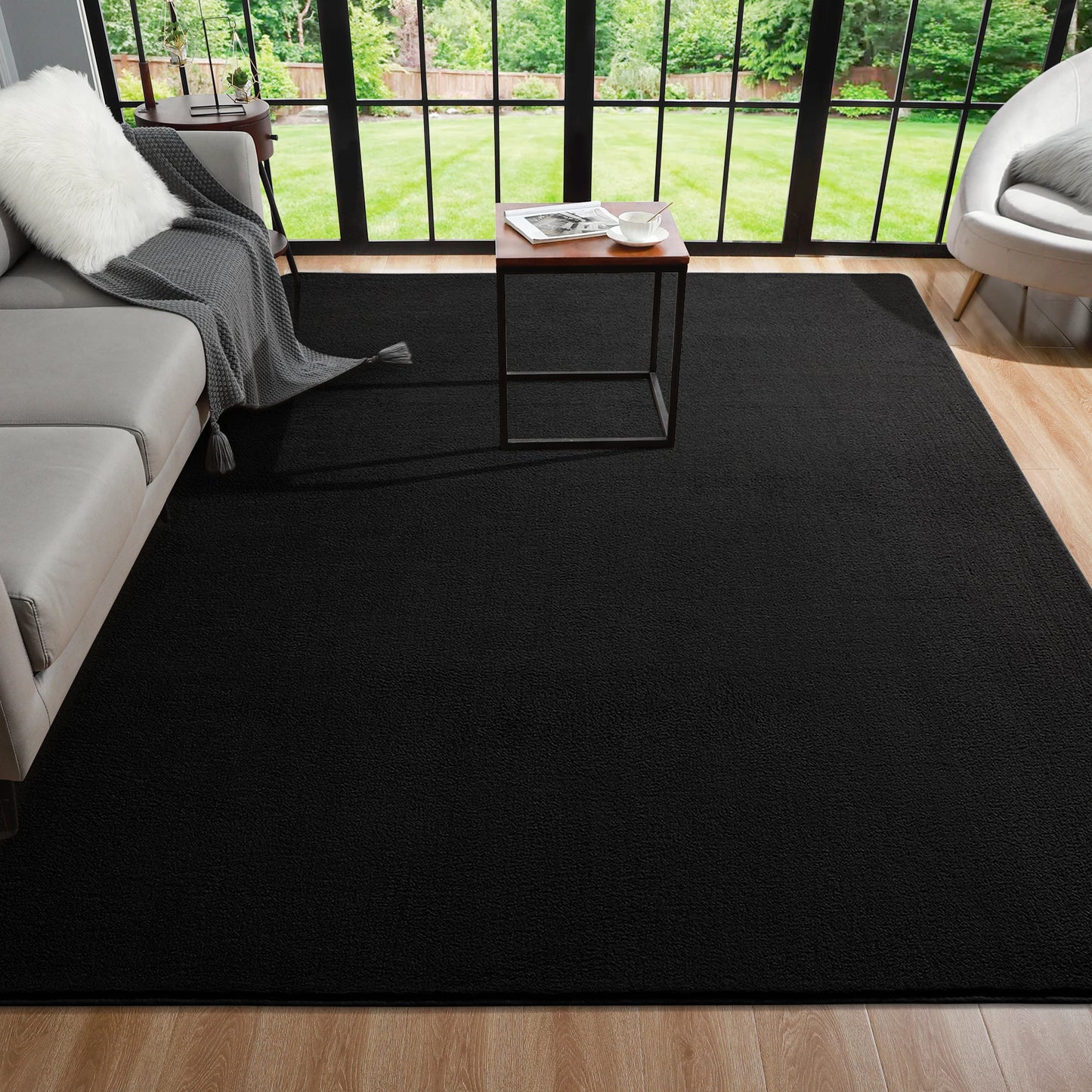 Black Nonslip Living Room Rug Bedside Large Soft Floor Mat