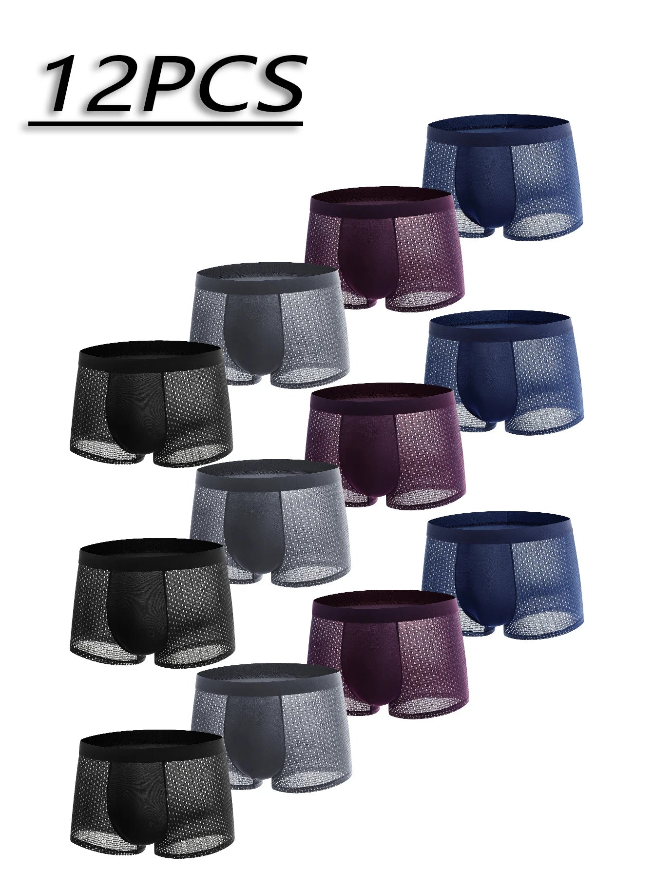 Men's Ice Silk Boxer Shorts 12 Pack Breathable Non Marking