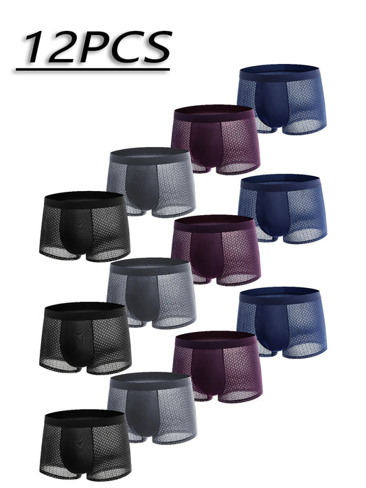 Men's Ice Silk Boxer Shorts 12 Pack Breathable Non Marking