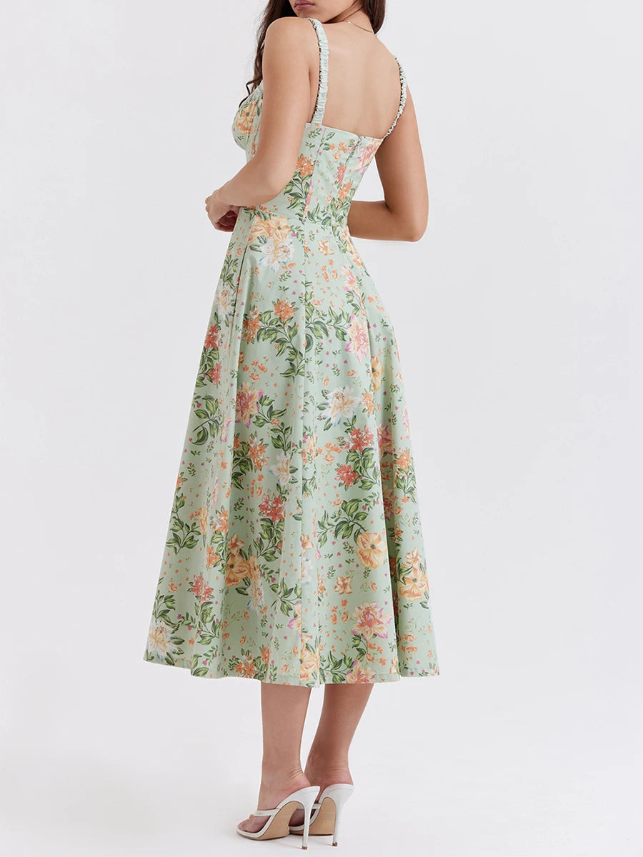 Hirigin Women Summer Floral Print Midi Dress Velvet