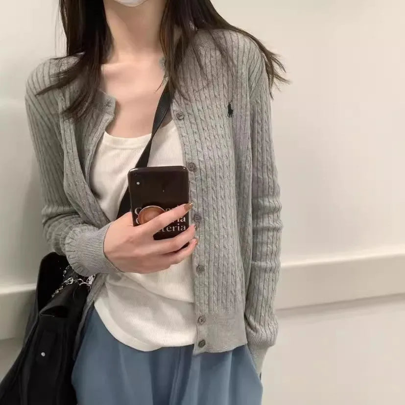 Sichuan Womens Ruff Pony Embroidered Knit Cardigan Slim Fit