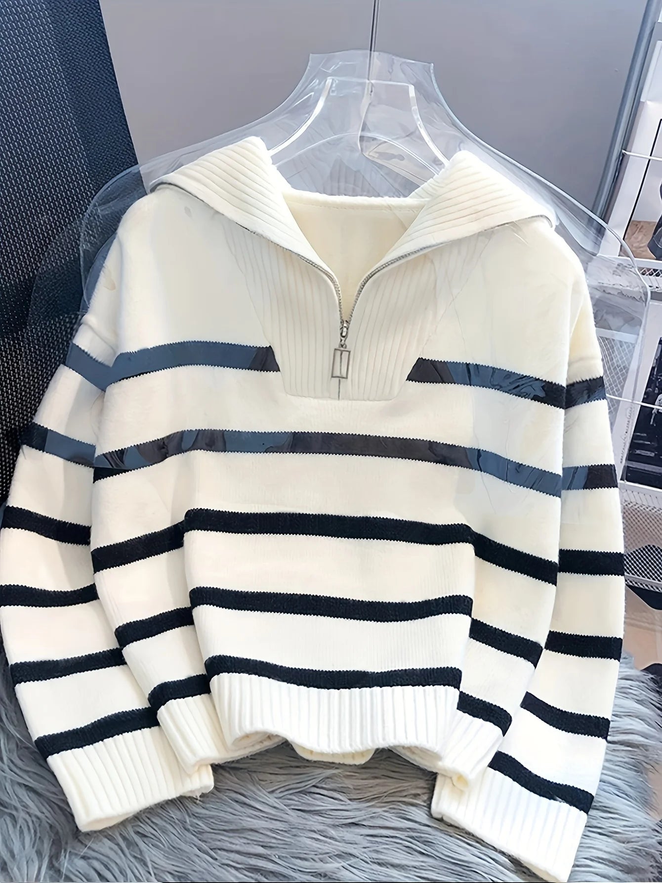CakuloCN Winter Women Sweater Thickened Striped Pullover