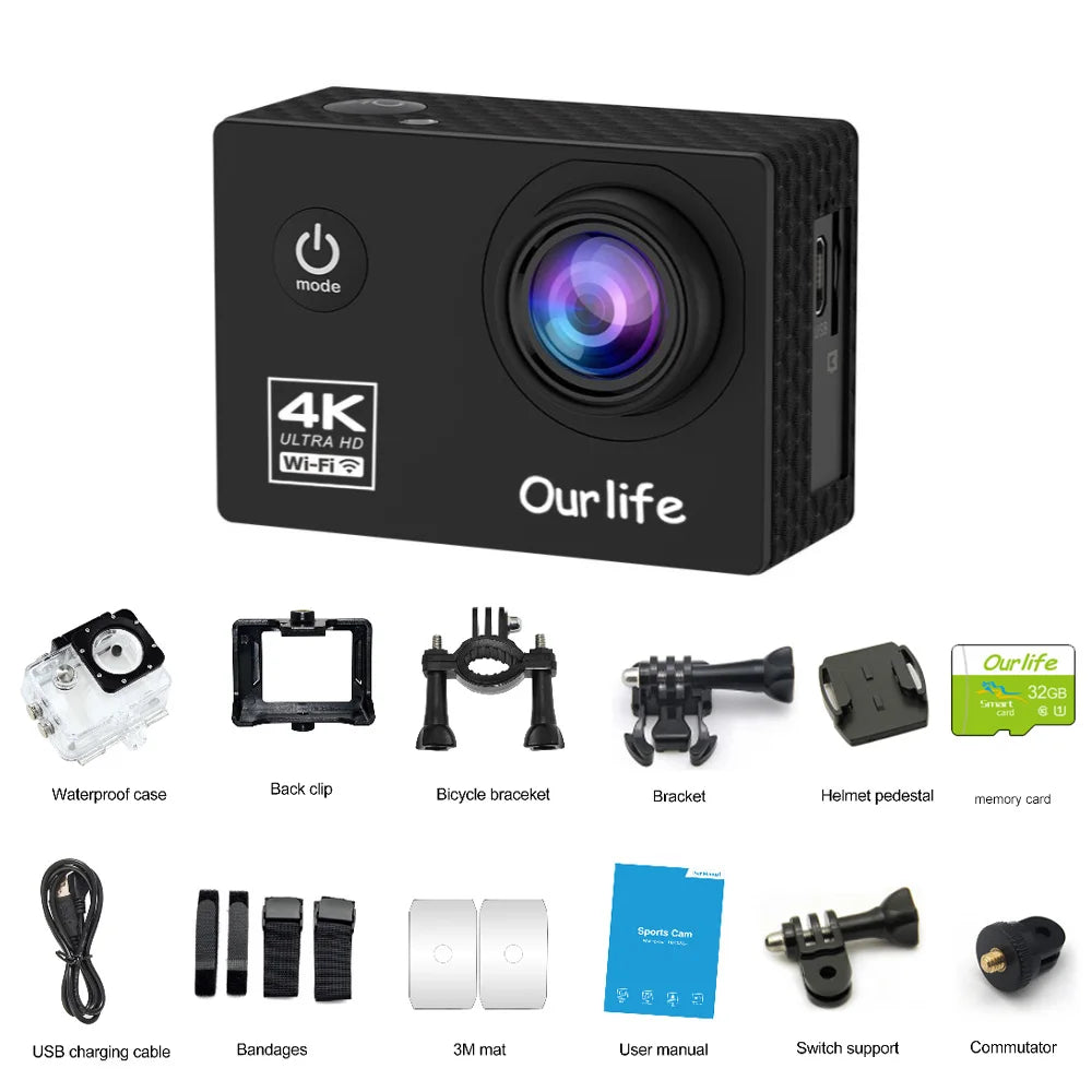 Action Camera Ultra HD 4K 30FPS 16.0MP With WiFi 2.0 Screen