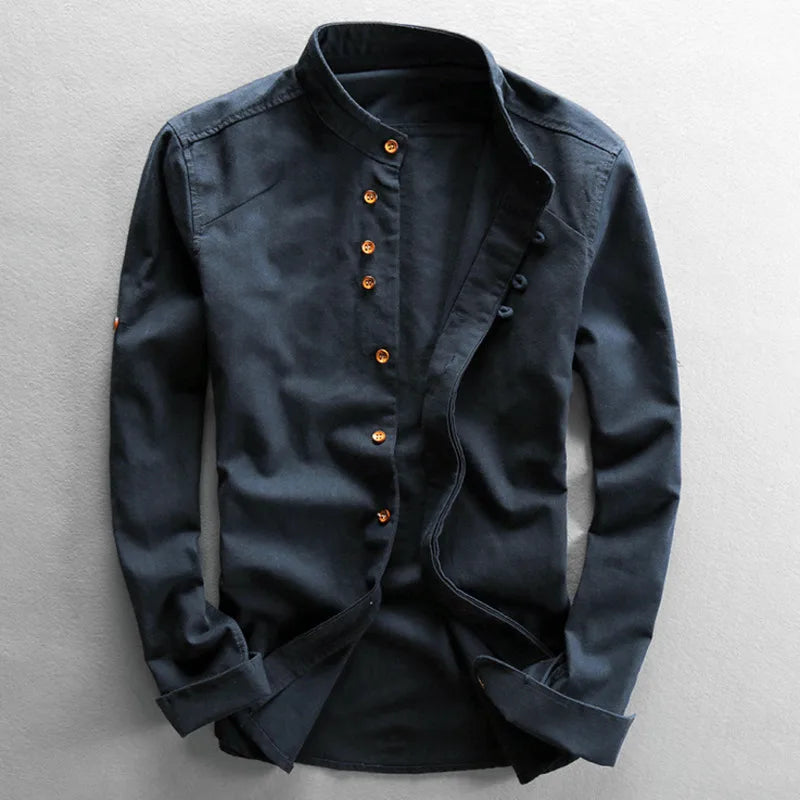 Leviortin Mens Linen Cotton Shirt Harajuku Stand Collar