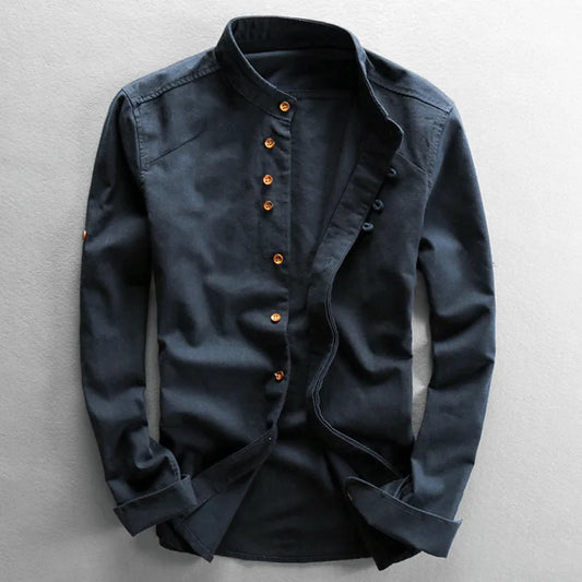 Leviortin Mens Linen Cotton Shirt Harajuku Stand Collar