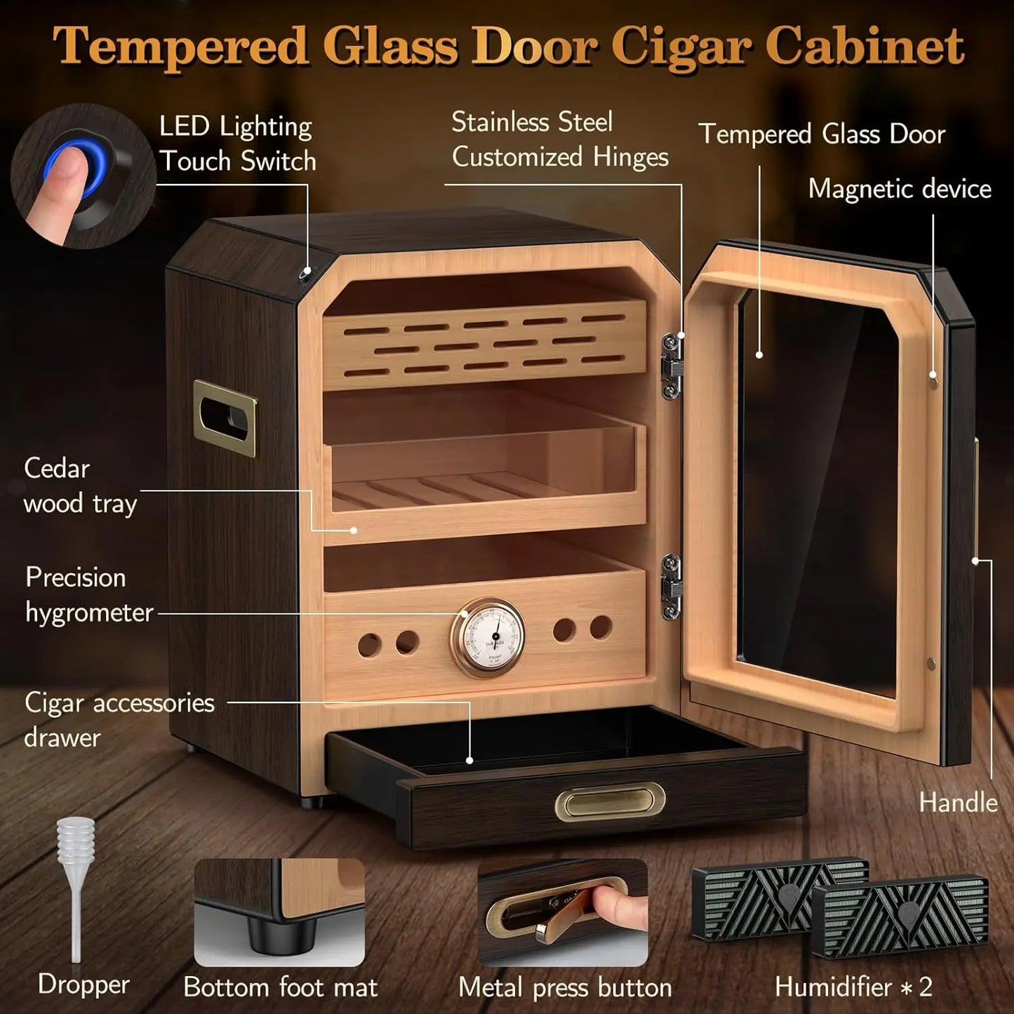 SEMKONT Cigar Humidor Cabinet With Lighted Magnetic Door