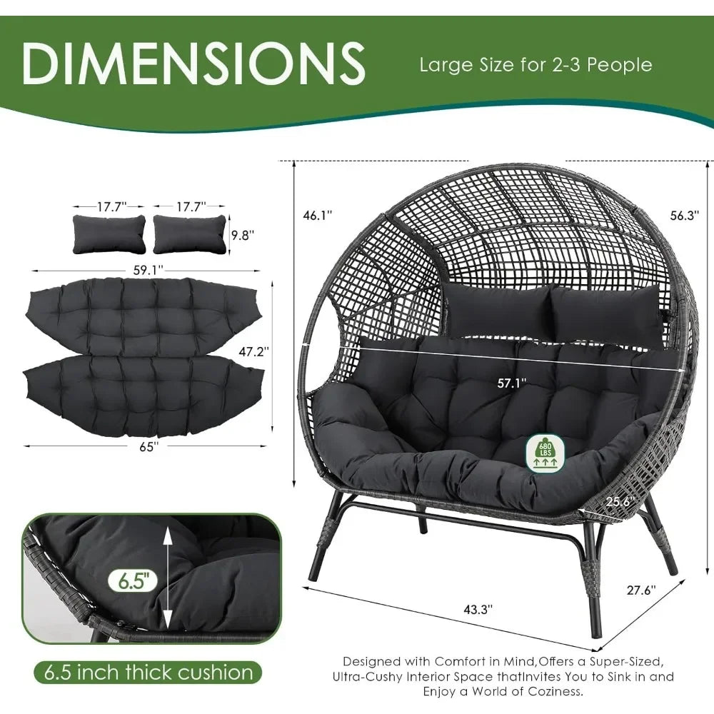 Double Egg Chair Indoor Outdoor Cushioned Loveseat