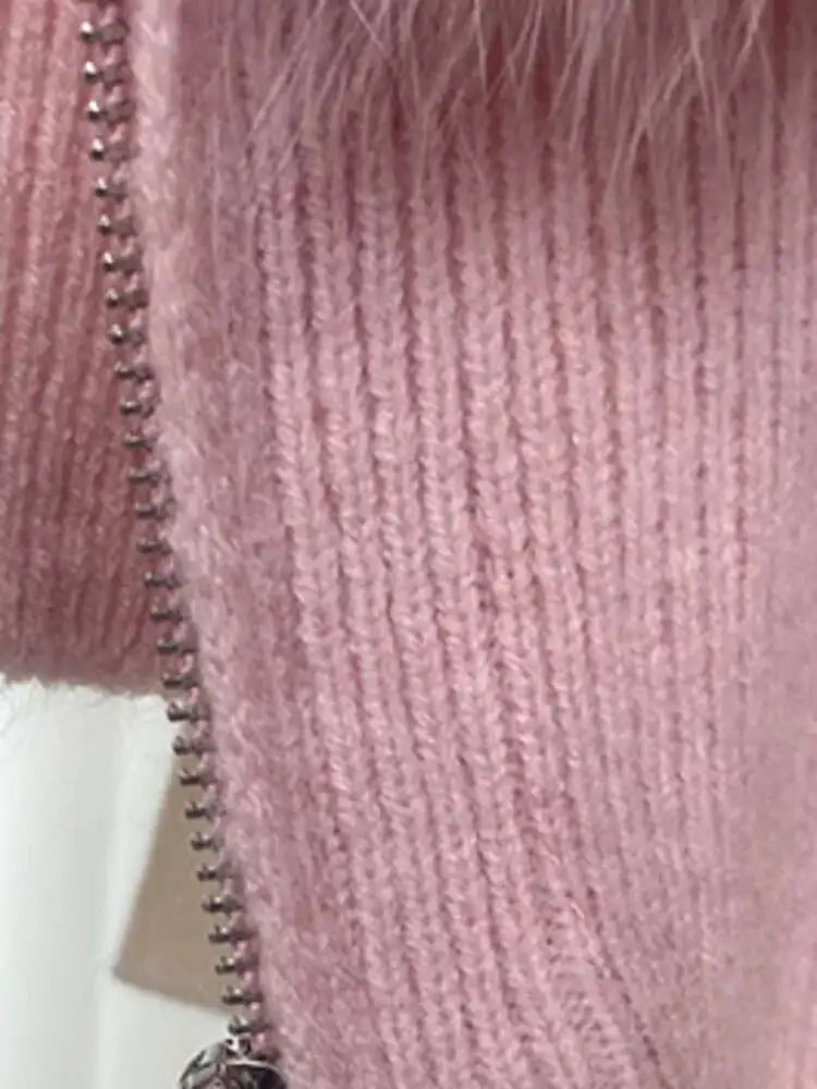 Fox Fur Coat Short Zipper Patchwork Plush Womens Outerwear