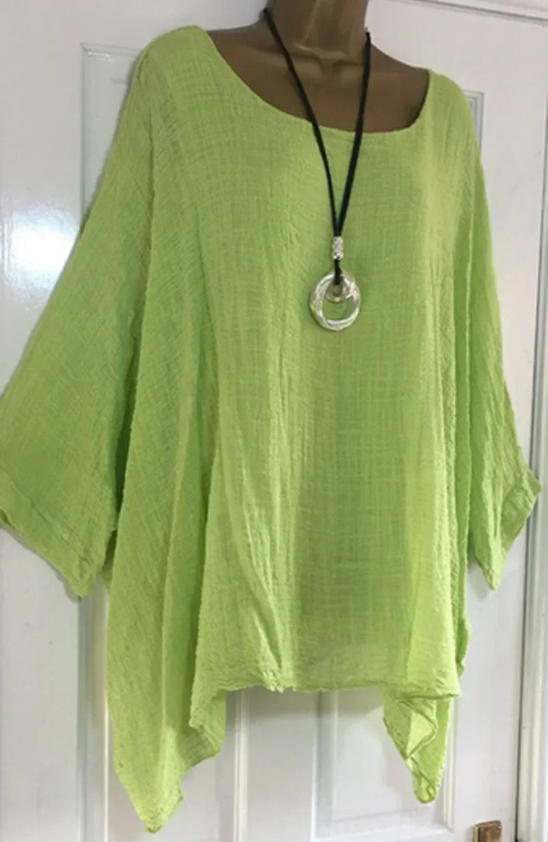 Women Cotton Linen Batwing Long Sleeve T Shirt O Neck