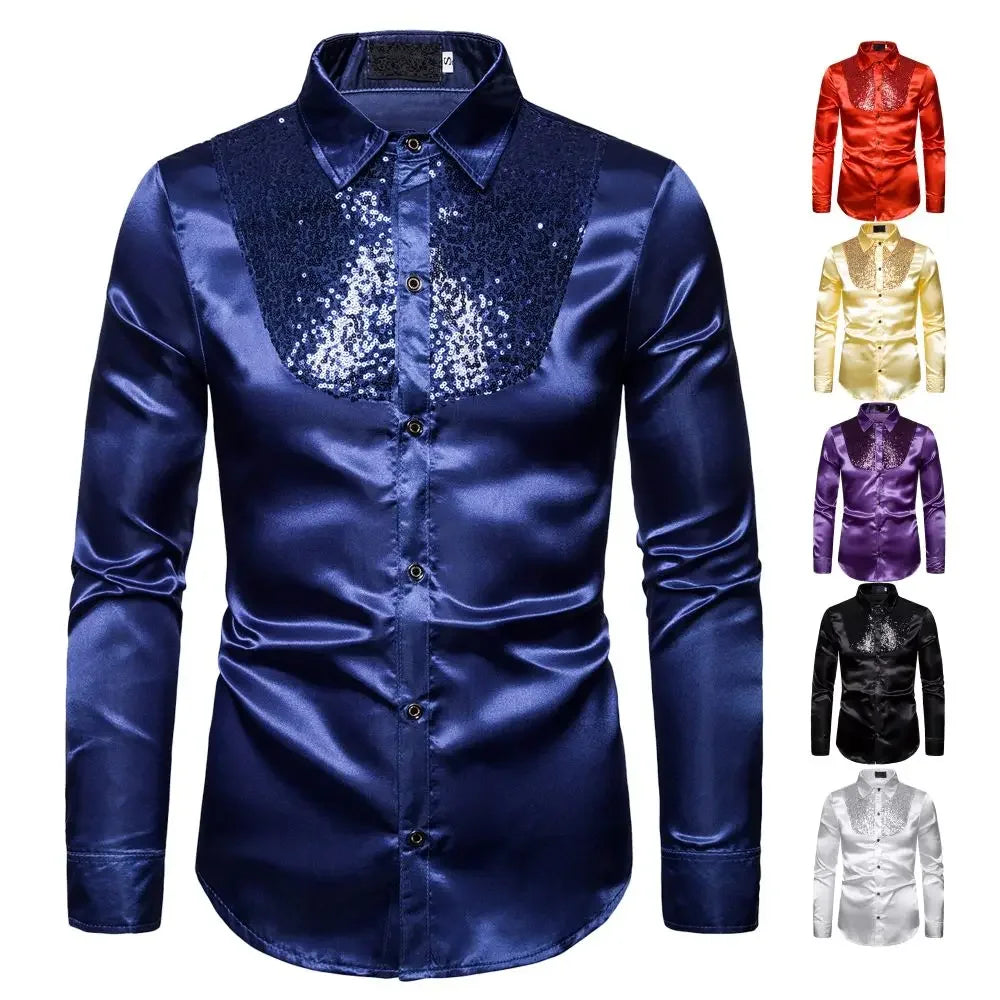 CN Zhejiang Mens Glitter Sequin Shirt Party Wedding