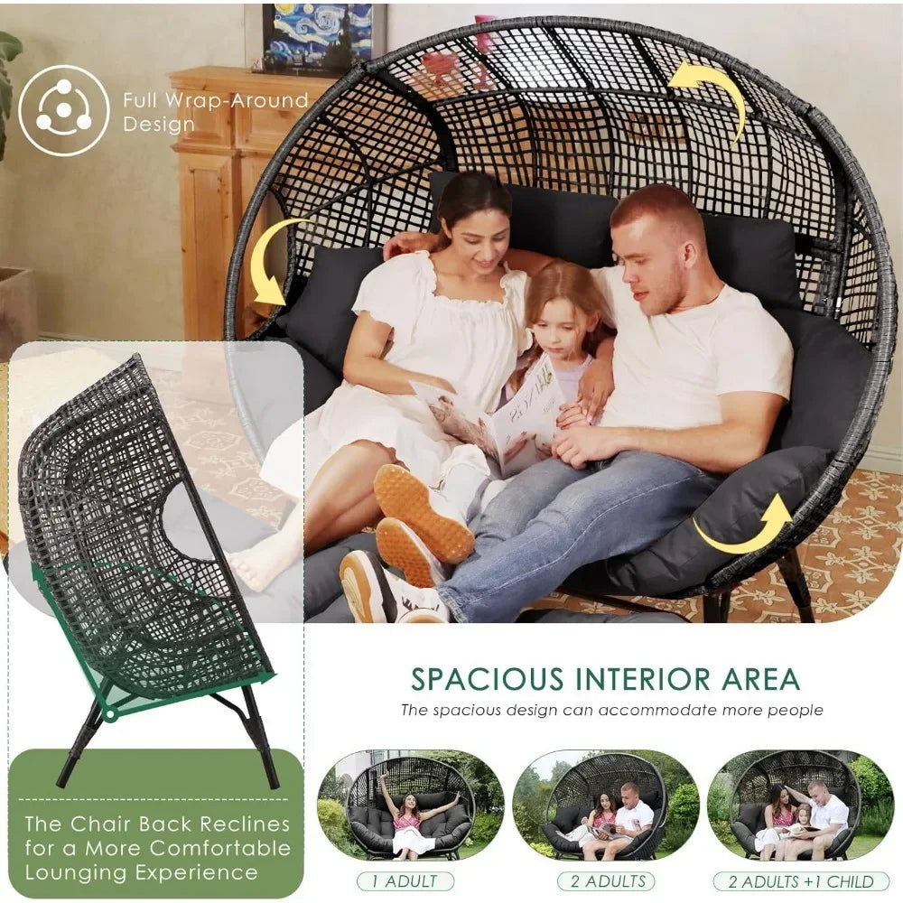 Double Egg Chair Indoor Outdoor Cushioned Loveseat