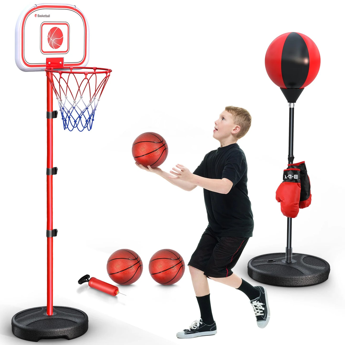 2 In 1 Kids Basketball Hoop And Punching Bag Adjustable