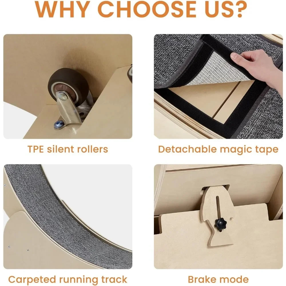 Large Cat Exercise Wheel 40 Inch Natural Solid Wood Indoor