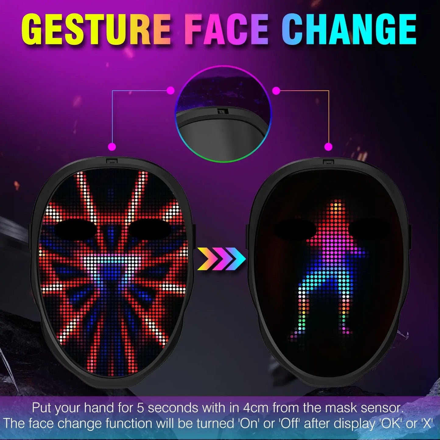 LED Light Up Mask With Gesture Sensing And Bluetooth App