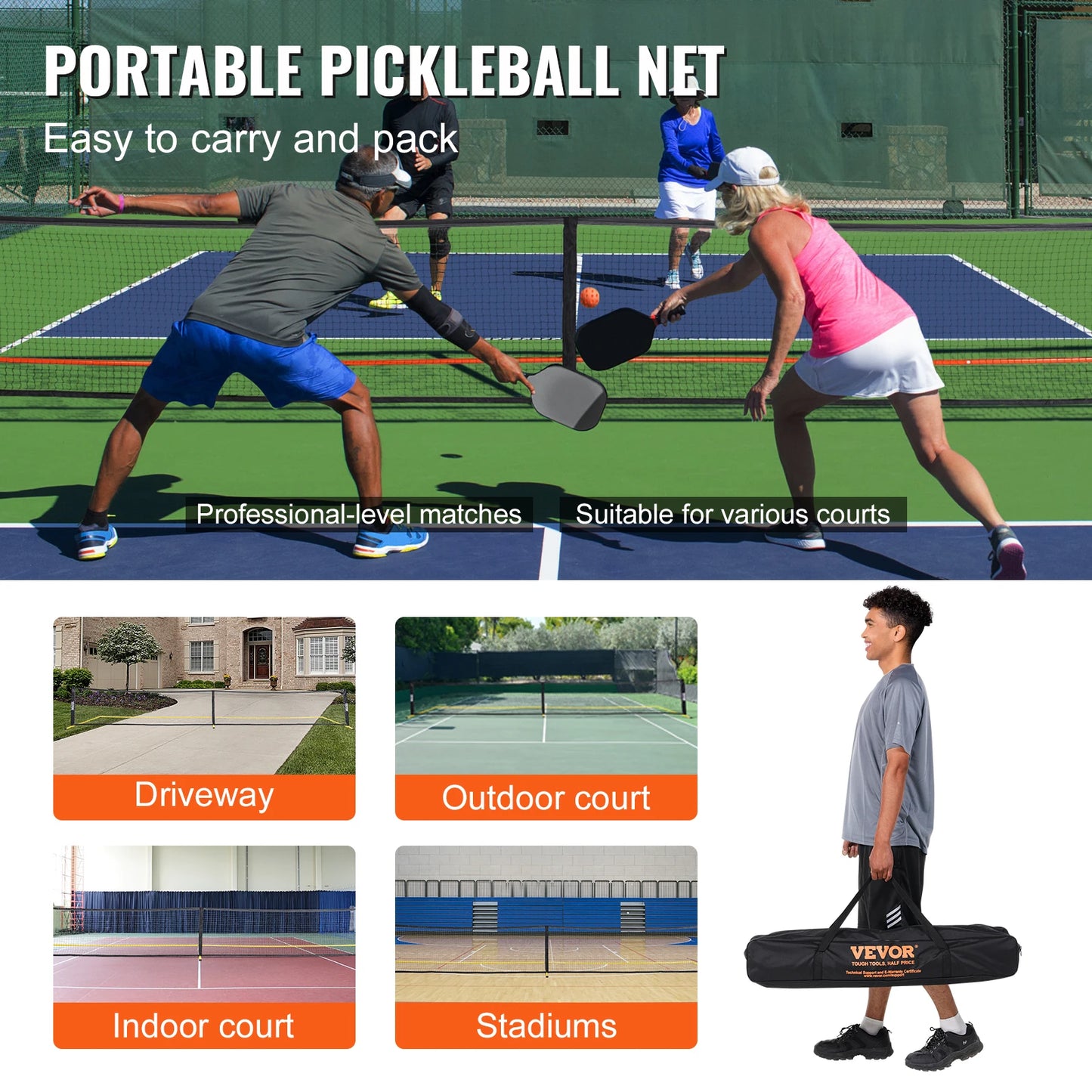 VEVOR Portable Pickleball Net System Outdoor Full Court