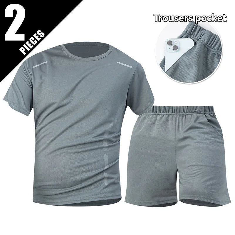 Mens Quick Dry Short Sleeve Sports Tee Solid Color Top