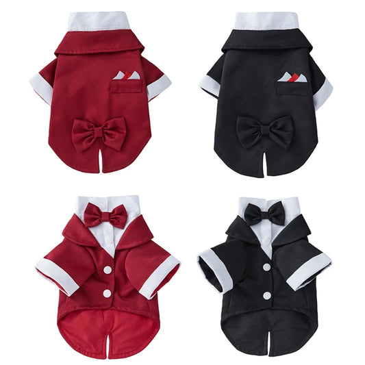 Pet Dog Tuxedo For Small Medium Dogs With Bow Tie Shirt